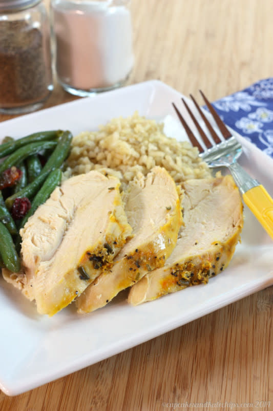 <p>An easy way to add gourmet flavors to a simple roast chicken you can enjoy an night of the week. Get this <a href="https://cupcakesandkalechips.com/orange-saffron-slow-cooker-roast-chicken/" rel="nofollow noopener" target="_blank" data-ylk="slk:Orange Saffron Slow Cooker Roast Chicken;elm:context_link;itc:0;sec:content-canvas" class="link rapid-noclick-resp">Orange Saffron Slow Cooker Roast Chicken</a> recipe!</p>