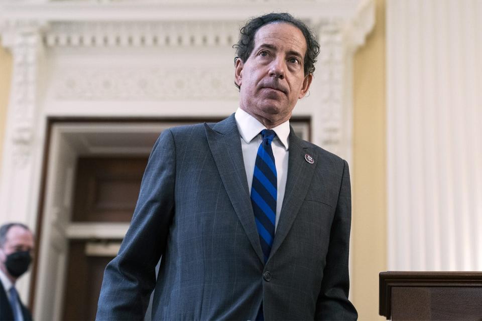 UNITED STATES - DECEMBER 1: Rep. Jamie Raskin, D-Md., is seen after the Select Committee to Investigate the January 6th Attack on the United States Capitol markup in Cannon Building on a report recommending that the House of Representatives cite Jeffrey Clark for criminal contempt of Congress and refer him to the United States Attorney for the District of Columbia for prosecution, on Wednesday, December 1, 2021. (Photo By Tom Williams/CQ-Roll Call, Inc via Getty Images)