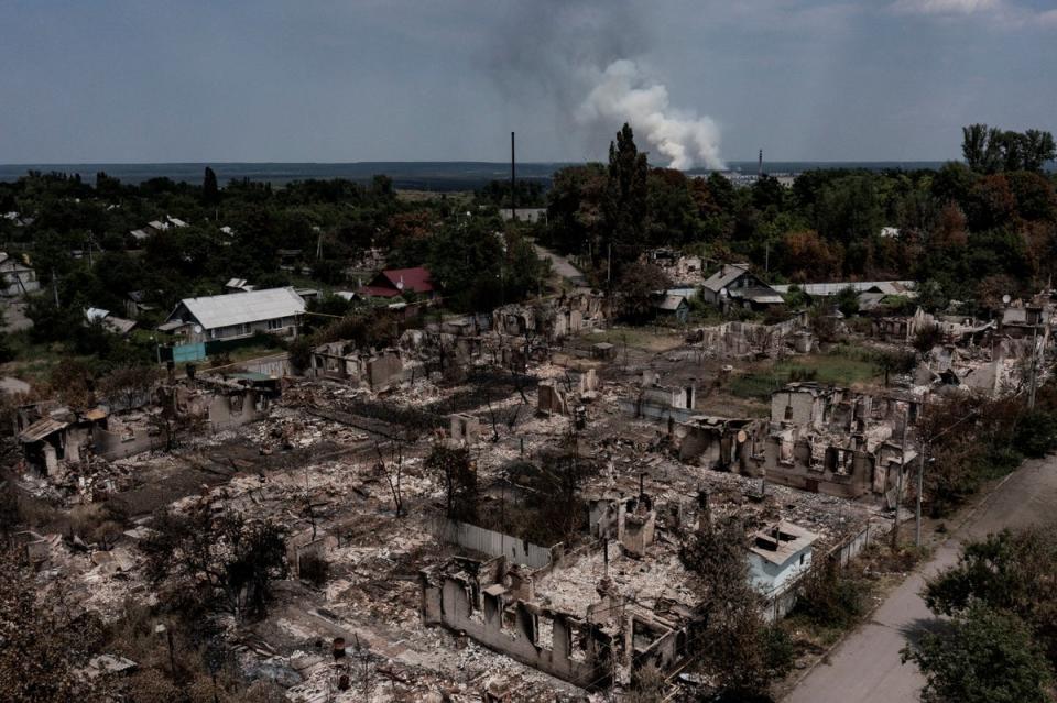 The destruction caused by an air strike in the Donbas town of Pryvillya in June (AFP via Getty Images)
