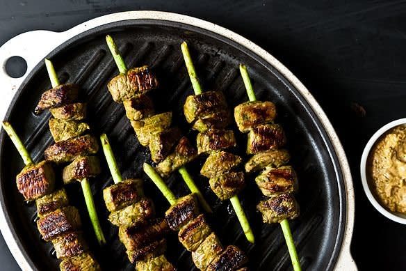 <strong>Get the <a href="http://food52.com/recipes/17117-garlic-scape-beef-satay-with-garlic-scape-satay-dip" target="_blank">Garlic Scape Beef Satay with Garlic Scape Satay Dip recipe</a> from Food52</strong>