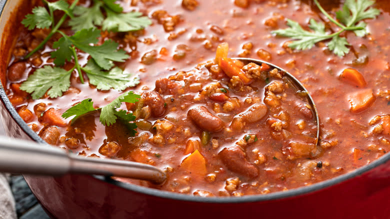 Beef chili in a pot