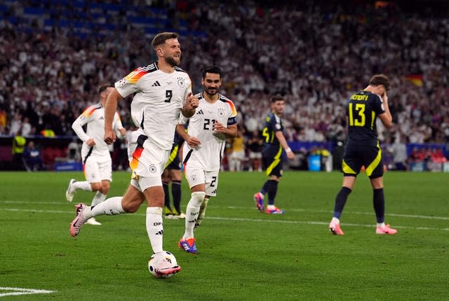 Niclas Fullkrug celebrates his goal for Germany against Scotland at Euro 2024