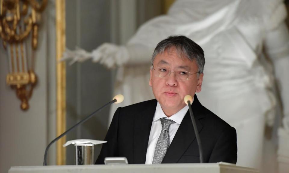 Literature laureate Kazuo Ishiguro during a lecture at Royal Swedish Academy in Stockholm.