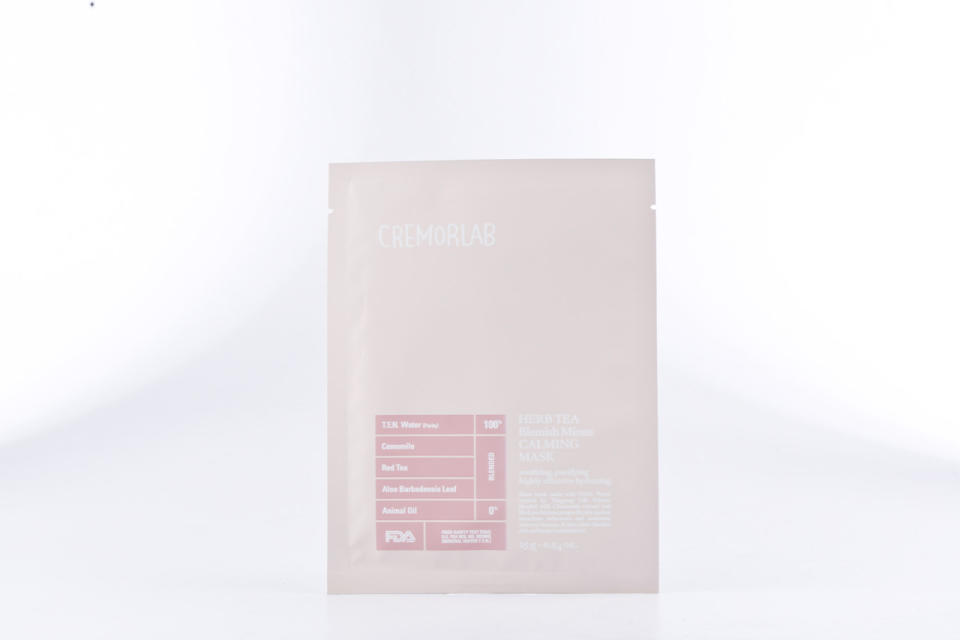A favorite of Yoon’s, especially when traveling, this mask utilizes a rare, mineral-rich water from the Geumjin region in Korea. Your skin will drink this water right up and you’ll be left with a bright, glowing complexion. Use the mask after cleansing your face and applying toner and leave on for 10-20 minutes. Cremorlab Herb Tea Blemish Minus Calming Mask ($6)