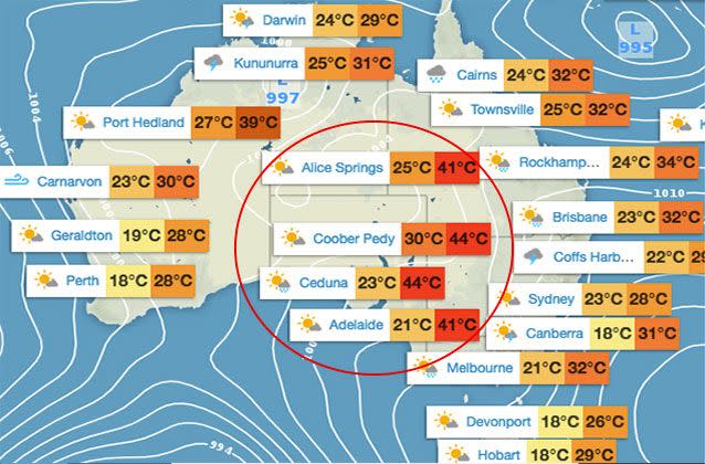 Temperatuers across South Australia will top 40 degrees today. Source: WeatherZone