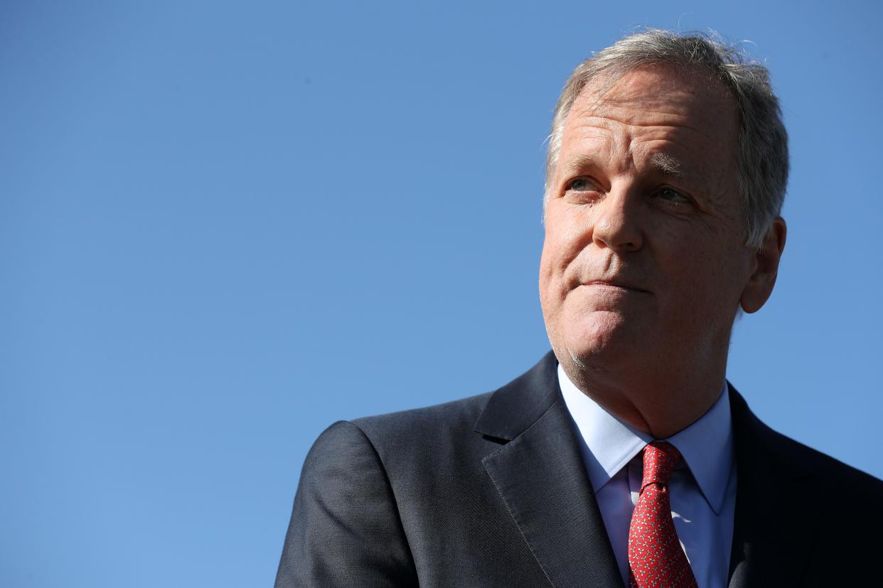 American Airlines CEO Doug Parker joins fellow airline executives, union heads and politicians for a news conference to call on Congress to pass an extension of the Payroll Support Program on  Sept. 22, 2020.