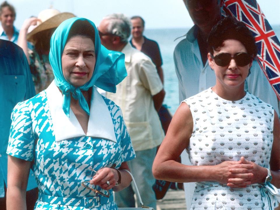 rincess Margaret shows her sister, Queen Elizabeth ll around the island during the Queen and Prince Philip's visit to Mustique in 1977