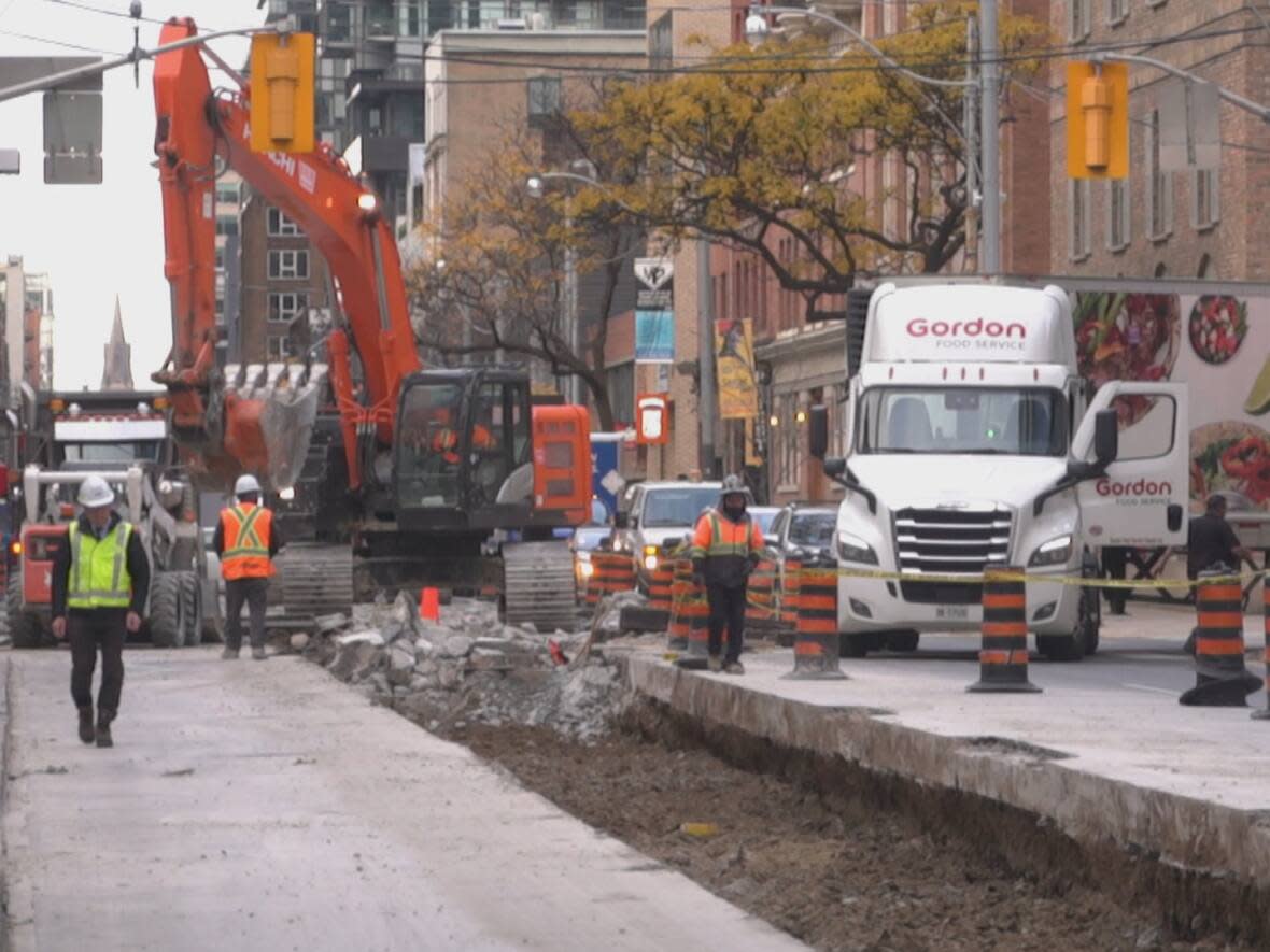 Crews are working on a number of projects on Adelaide Street at the same time. The city estimates that the construction work will cost $14 million. (CBC - image credit)