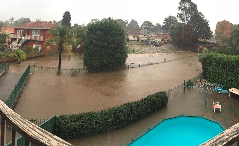 A flooded backyard in Padstow. Photo: Sam Flood