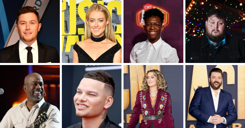 Music City Survivor League: These country stars picked their favorite NFL teams, who will make it out of Week 1? Clockwise from top left: Scotty McCreery, Brooke Eden, BRELAND, Jelly Roll, Chris Young, Lainey Wilson, Kane Brown and Darius Rucker.