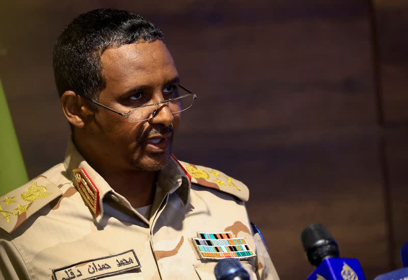 FILE PHOTO: Deputy head of Sudan's sovereign council General Mohamed Hamdan Dagalo speaks during a press conference in Khartoum