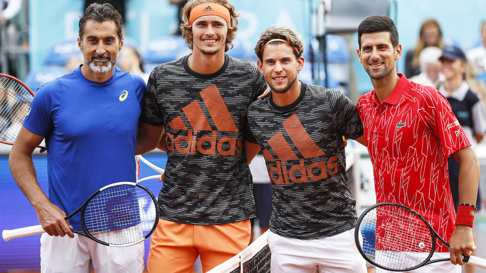 Nenad Zimonjic, Alexander Zverev, Dominic Thiem and Novak Djokovic, pictured here posing for a photo at the Adria Tour.