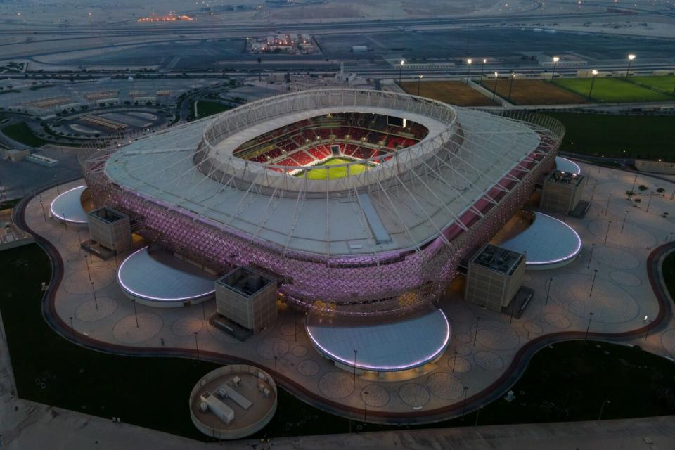 An aerial view of Ahmad Bin Ali stadium in Umm Al Afaei, Qatar.