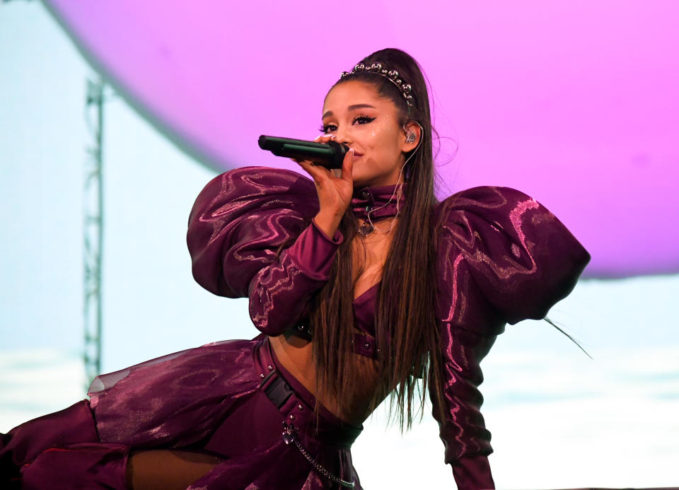 INDIO, CALIFORNIA - APRIL 21: Ariana Grande performs at Coachella Stage during the 2019 Coachella Valley Music And Arts Festival on April 21, 2019 in Indio, California. (Photo by Kevin Mazur/Getty Images for AG)