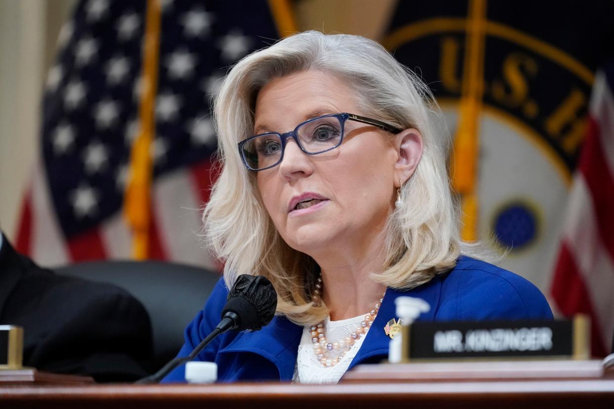 Liz Cheney (R-Wyo.) speaks as the House select committee investigating the Jan. 6 attack on the U.S. Capitol, Oct. 13, 2022. 