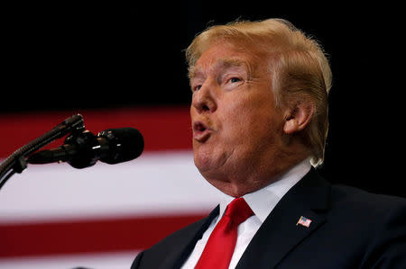 U.S. President Donald Trump holds a Make America Great Again rally at Nashville Municipal Auditorium in Nashville, Tennessee, U.S., May 29, 2018. REUTERS/Leah Millis