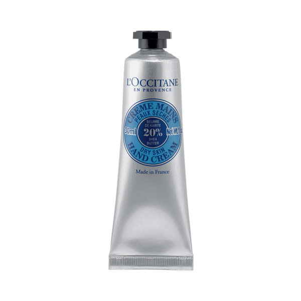 <b>L’Occitane Shea Butter Hand Cream 30ml, £8.00</b><br><br>This sweet-smelling hand cream is ideal to pamper your hands during a long flight. It contains shea butter, honey and almond to leave your hands smelling gorgeous and improves circulation mid-flight. Better still, it absorbs instantly to provide immediate nourishment – we love!<br><br><b>Buy it now</b>: <a href="http://www.lookfantastic.com/l-occitane-shea-butter-hand-cream-30ml/10546312.html" rel="nofollow noopener" target="_blank" data-ylk="slk:Lookfantastic.com;elm:context_link;itc:0;sec:content-canvas" class="link ">Lookfantastic.com</a><br>