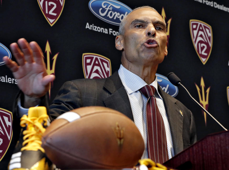 Arizona State hired Herm Edwards as head coach in December. (AP Photo/Matt York)