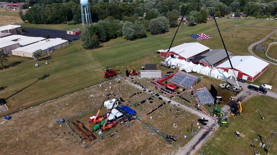 This aerial photo of the Butler Farm Show, site on July 13. It shows the aftermath after a gunman opened fire on Trump during a rally. Now, Secret Service failures are being highlighted in a new report (Copyright 2024 The Associated Press. All rights reserved)