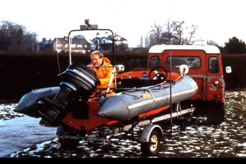 Paul Berriff, founder of Humber Rescue, with the first lifeboat the crew had. The boat lived in his back garden and would be taken to shore via a Land Rover on every callout