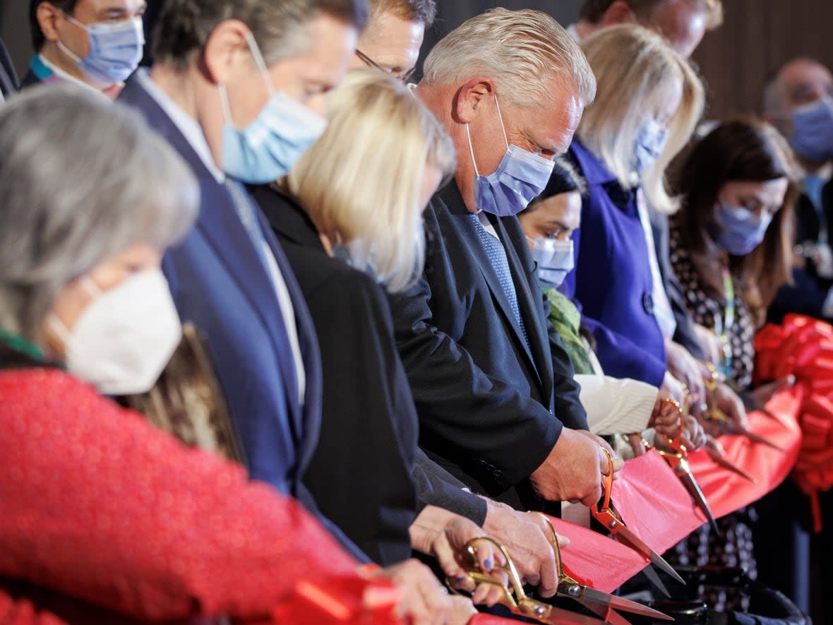 Ontario Premier Doug Ford took part Wednesday in the opening ceremony for the Ken and Marilyn Thomson Patient Care Centre at Michael Garron Hospital. The centre is a new 215-bed expansion of the hospital. (Evan Mitsui/CBC - image credit)