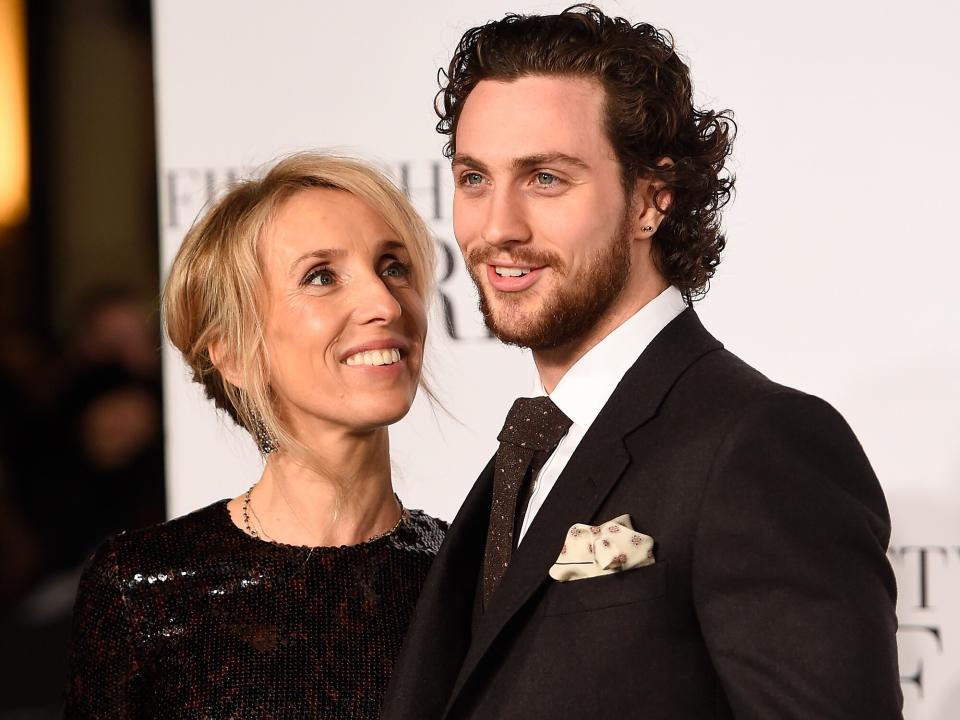Sam Taylor-Johnson (L) and Aaron Taylor-Johnson attend the UK Premiere of "Fifty Shades Of Grey" at Odeon Leicester Square on February 12, 2015 in London, England
