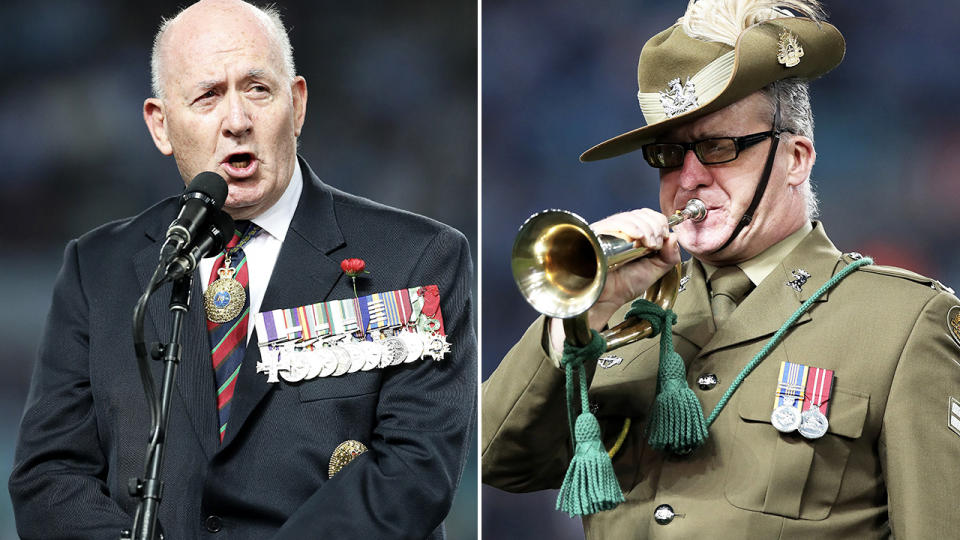 Sir Peter Cosgrove and Corporal John Byrne, pictured here at State of Origin.