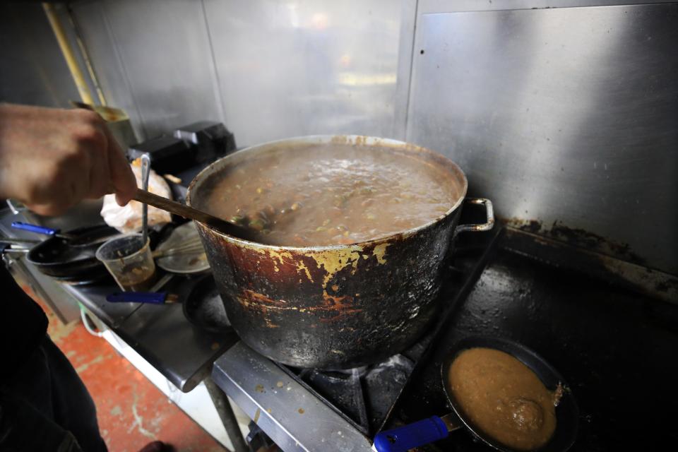 A pot of gumbo is prepared at Bevi Seafood Co. on March 19, 2020, during peak crawfish season in New Orleans, Louisiana. TikTok food critic Keith Lee ranked New Orleans as his favorite food city over Los Angeles, Las Vegas, Houston, Atlanta, Chicago, Detroit and New York.