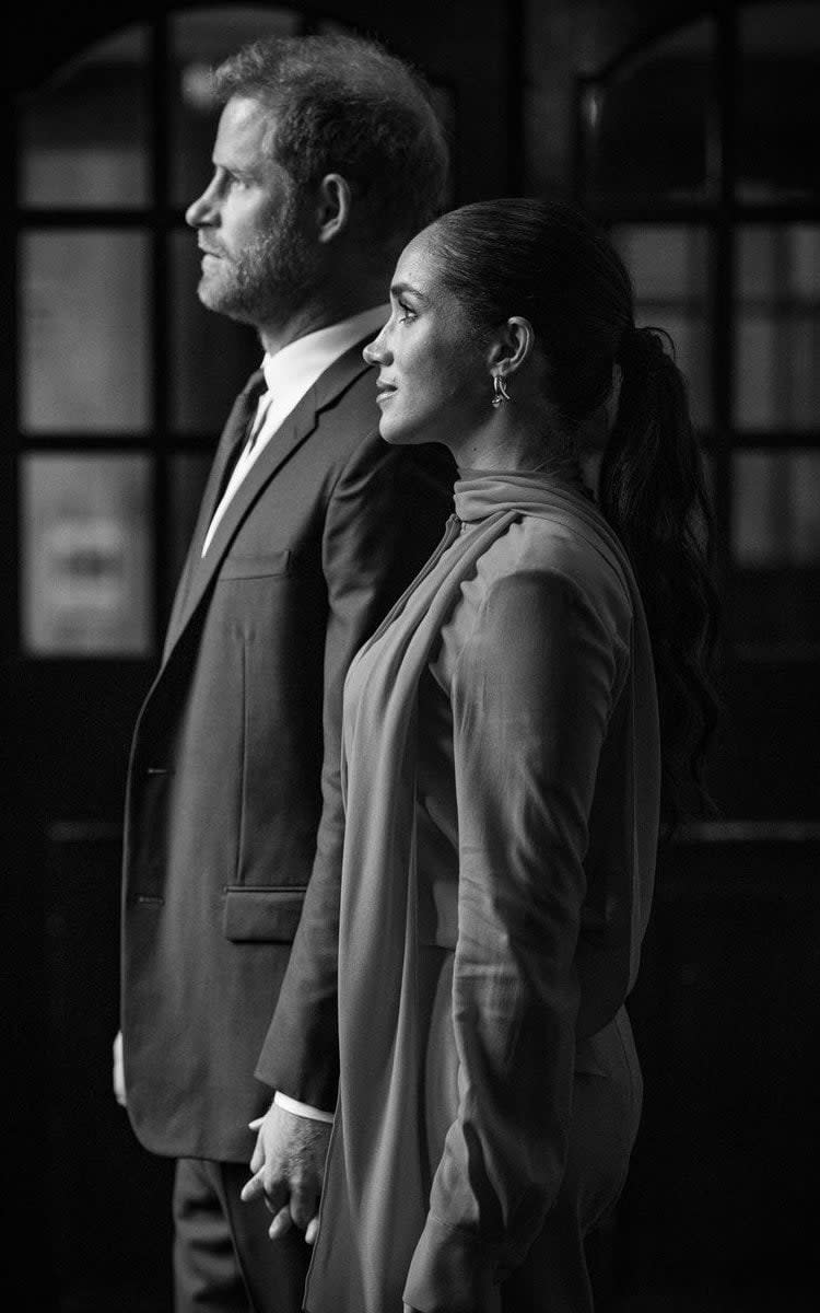 The Duke and Duchess of Sussex moments before attending the opening ceremony of One Young World last month - MISAN HARRIMAN