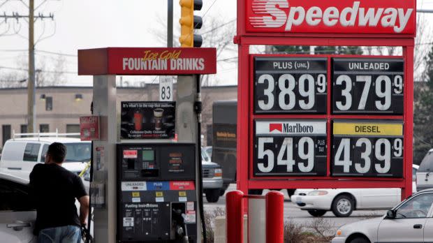 A gas price display at at a Speedway gas station