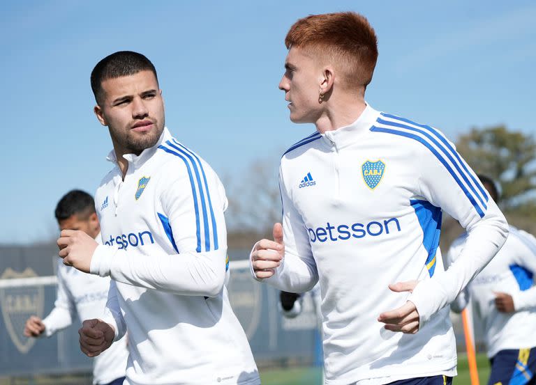 Weigandt y Barco, en un entrenamiento de Boca