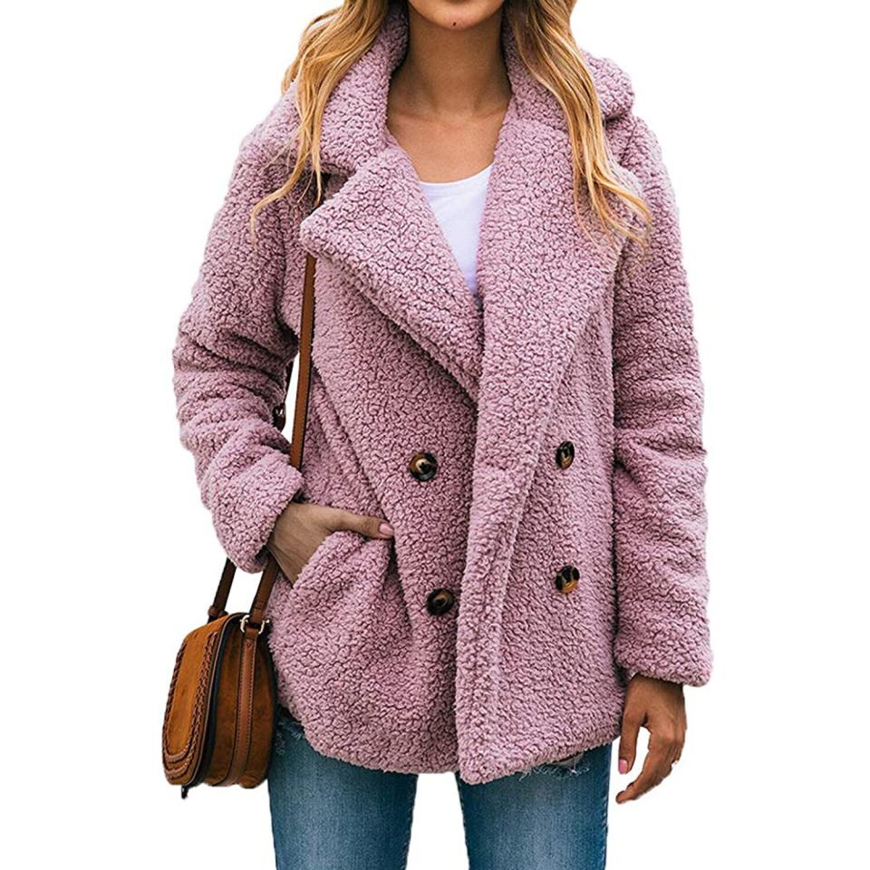 PRETTYGARDEN Women's Fashion Long Sleeve Lapel Zip Up Faux Shearling Shaggy Oversized Coat