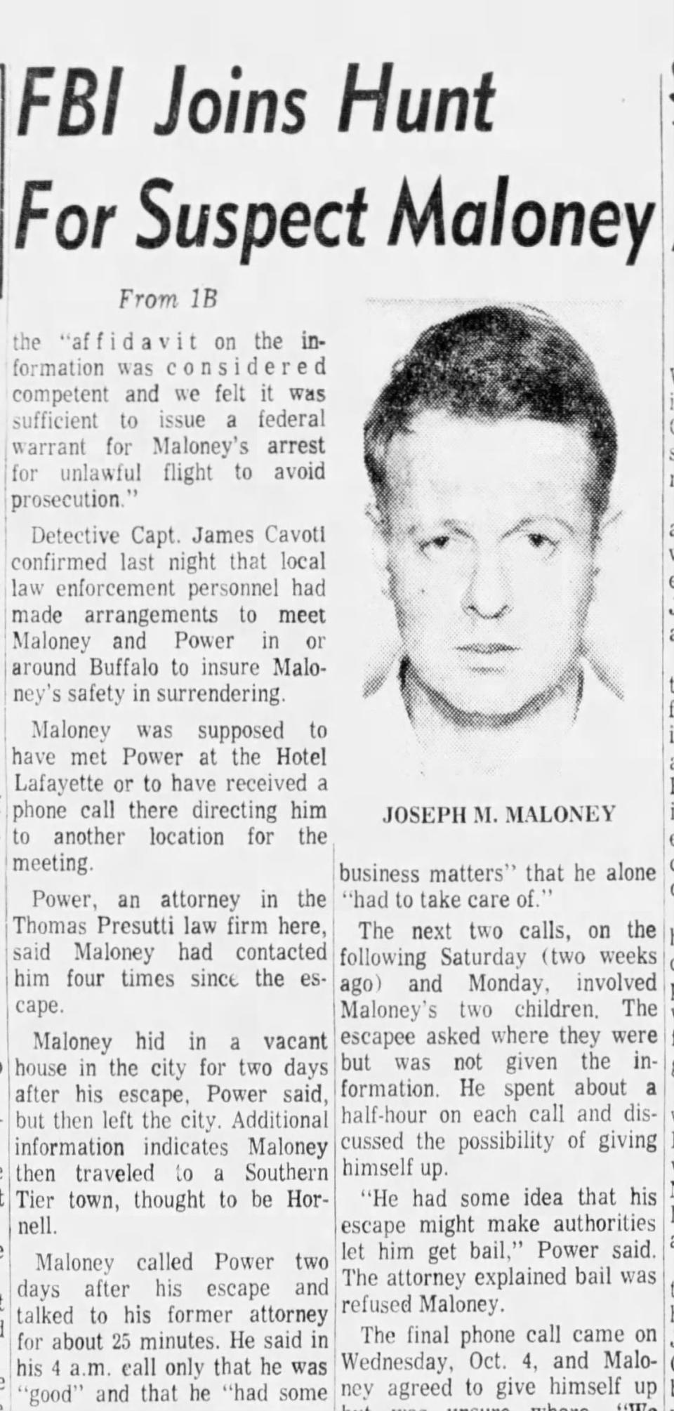 Democrat and Chronicle article on manhunt for Joseph Maloney