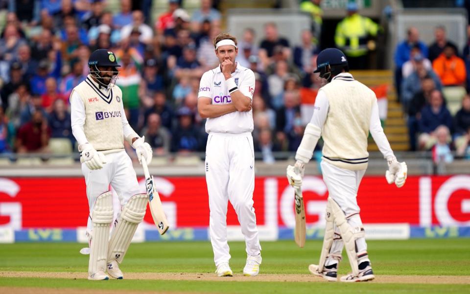 Stuart Broad reacts after the world-record breaking over - PA