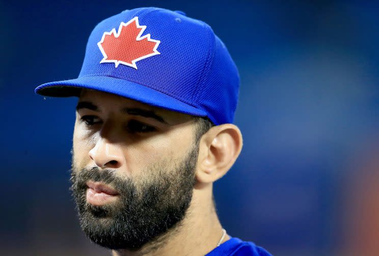 TORONTO, ON - OCTOBER 19: Jose Bautista #19 of the Toronto Blue Jays looks on during batting practice prior to game five of the American League Championship Series against the Cleveland Indians at Rogers Centre on October 19, 2016 in Toronto, Canada. (Photo by Vaughn Ridley/Getty Images)