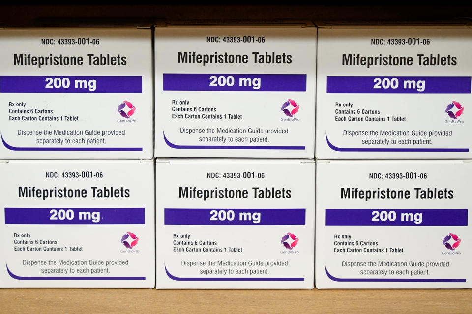Boxes of mifepristone at the West Alabama Women's Center in Tuscaloosa, Ala., on March 16, 2022. (Allen G. Breed / AP file)
