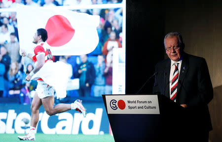 World Rugby Chairman Bill Beaumont delivers his keynote address at World Forum on Sport and Culture in Tokyo, Japan, October 20, 2016. REUTERS/Toru Hanai