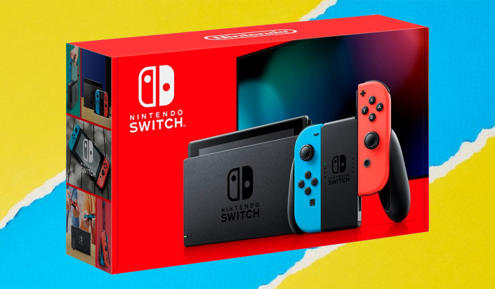 This version of the Switch console includes blue and red controllers.