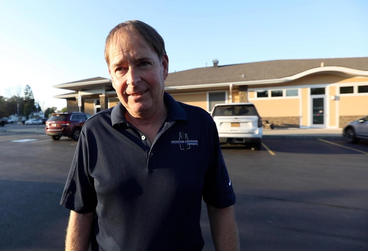 Bill Lutz whose business, Waterloo Container, sits across the street from the Seneca Meadows landfill, says odors enter his building.