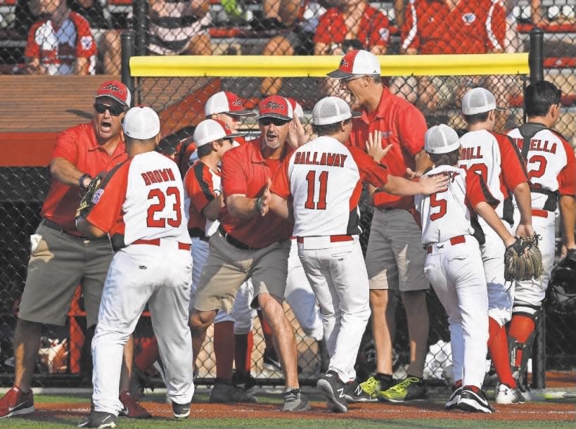 Somerset Hills celebrates during its victory against Millville American in the Little League state tournament on Saturday, July 28, 2018.