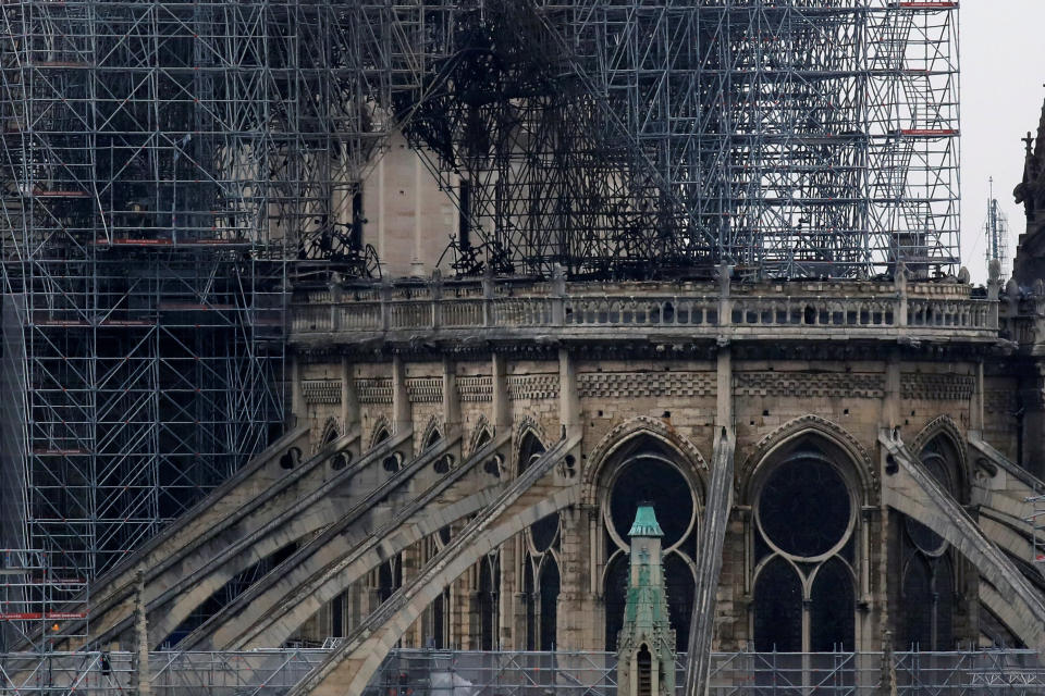 View of Notre-Dame Cathedral after a massive fire devastated large parts of the gothic gem in Paris, France April 16, 2019.   REUTERS/Gonzalo Fuentes