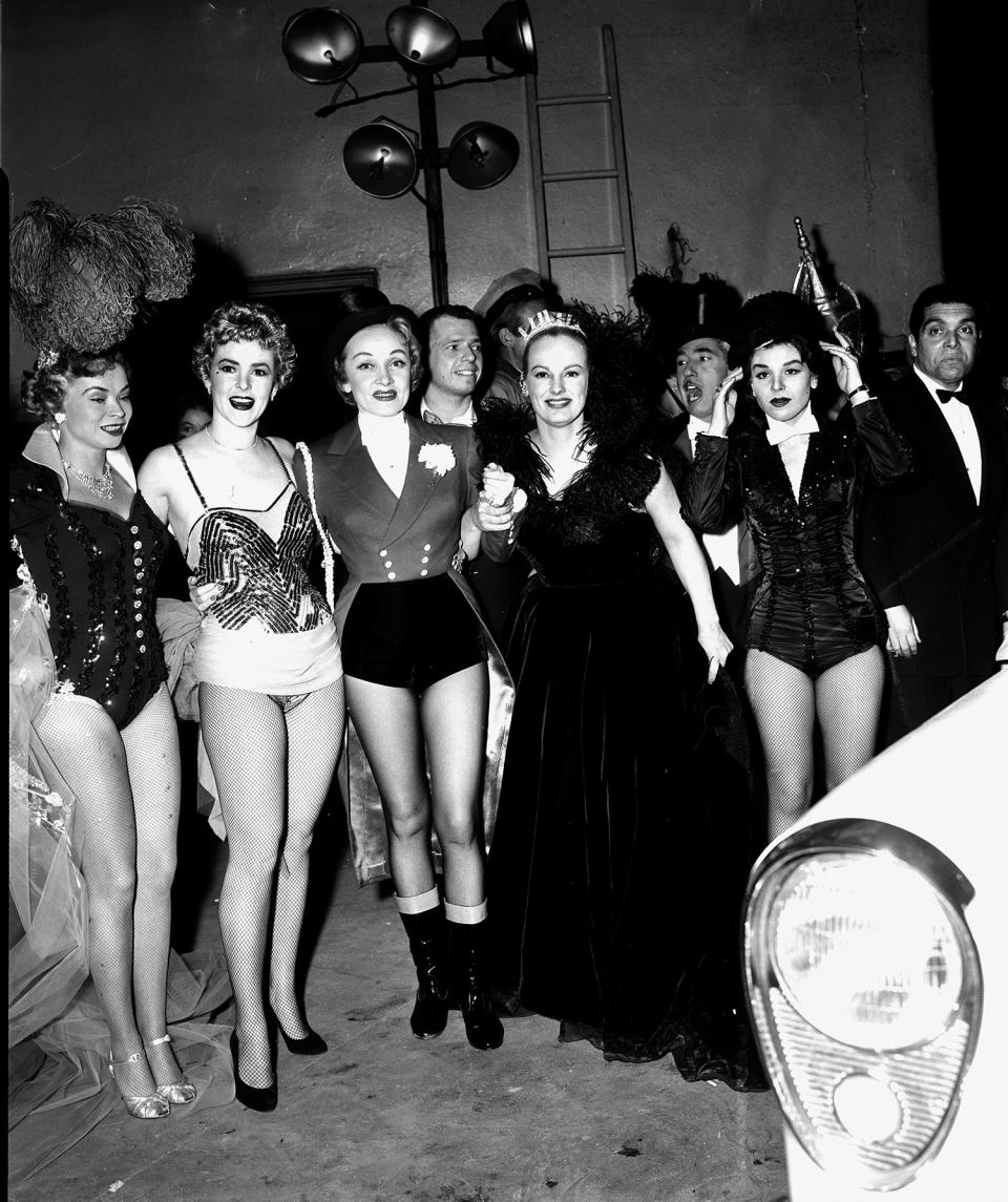 <p>From left to right: Buff Cobb, Mary Sinclair, actress Marlene Dietrich, and Faye Emerson appear at the Ringling Brothers and Barnum & Bailey Circus at New York’s Madison Square Garden for a benefit performance for United Cerebral Palsy of New York City, April 2, 1954. (AP Photo/Matty Zimmerman) </p>