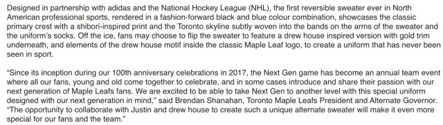 Justin Bieber, Maple Leafs collaborate on 'Next Gen' jersey - NBC
