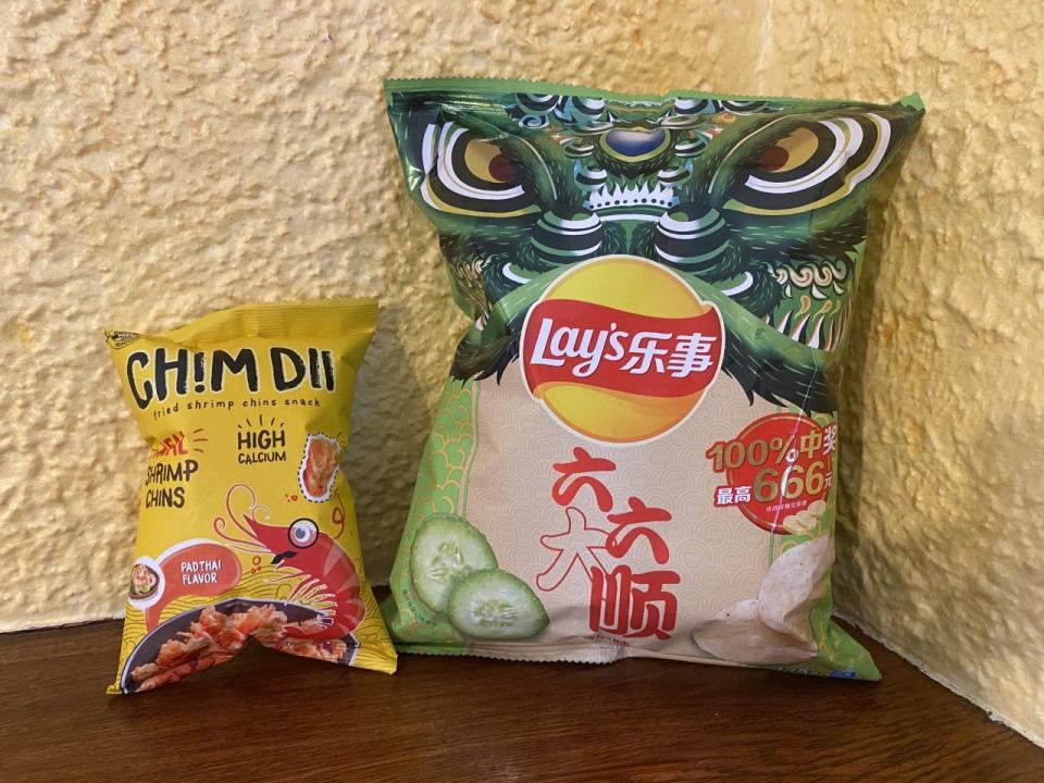 For Chinese influence, try some Pad Thai flavored Chim Dii and some (yes Lay's)  Cucumber Flavored Potato Chips: