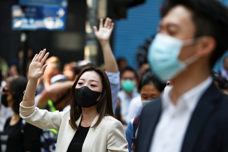 Anti-government demonstrators gather to protest in Central, Hong Kong