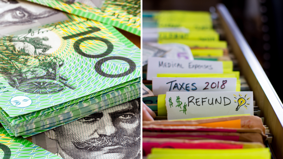 $100 bills and tax file. Source: Getty Images