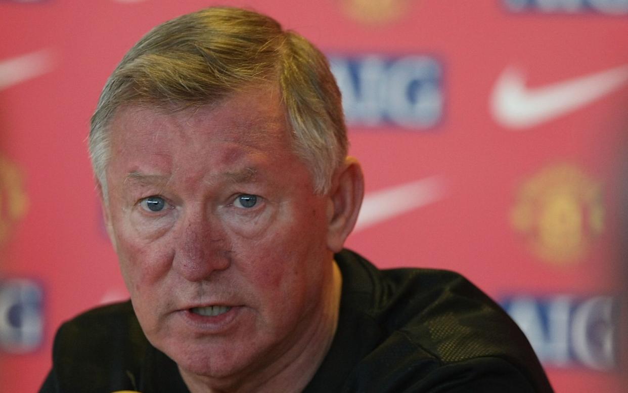 Sir Alex Ferguson during a press conference at Manchester United's training ground in 2009