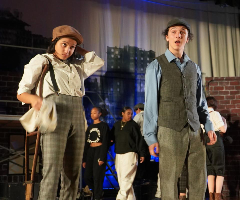 Yma Espinal, left, is Crutchie, and Donovan Russell is Jack Kelly in Woodlands High School's production of "Newsies." Performances at 7 p.m., March 15; 5 p.m., March 16; 2 p.m., March 17.