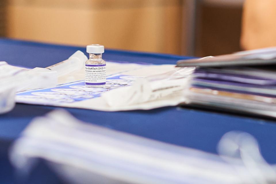 A vial of the Pfizer-BioNTech COVID-19 vaccine during Adelante Healthcare's child vaccination event at Joseph Zito Elementary School in Phoenix on Saturday, Nov. 6, 2021.