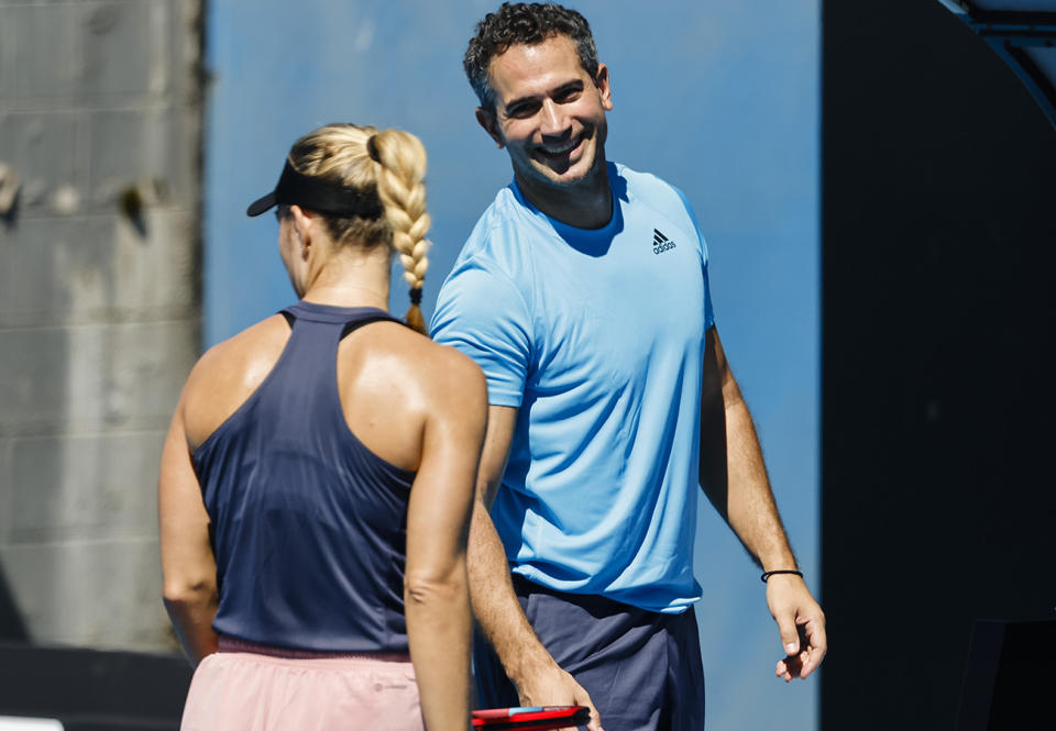 Angelique Kerber, pictured here with boyfriend Franco Bianco at the Australian Open.